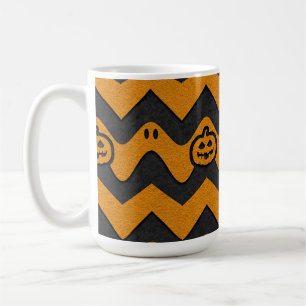 Caneca De Café Padrão de Chevron Halloween com Fantasmas e Pumpki