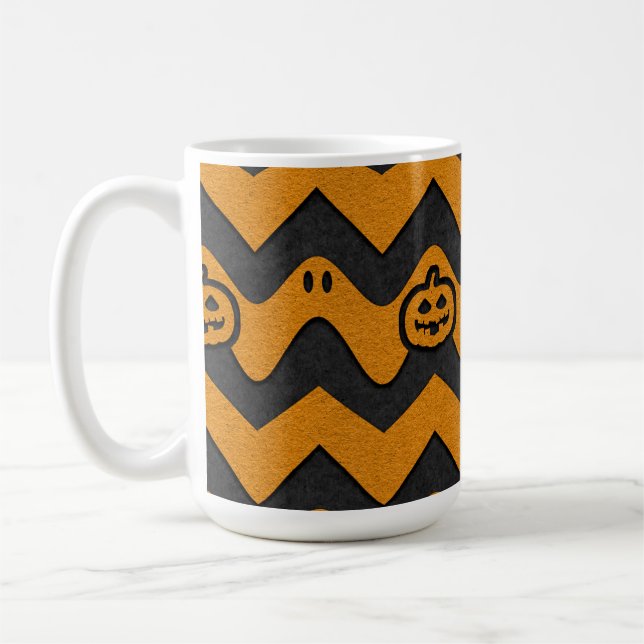 Caneca De Café Padrão de Chevron Halloween com Fantasmas e Pumpki (Esquerda)