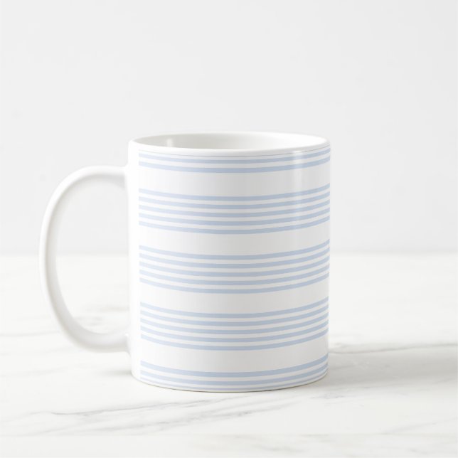 Caneca De Café Padrão de cinco listras azul-claro e branco (Esquerda)