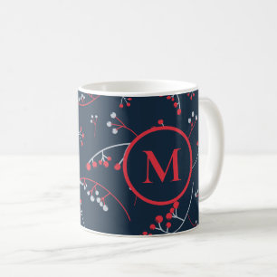 Caneca De Café Padrão de cinza de pastel vermelho-monograma elega