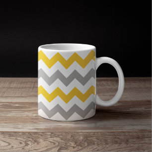 Caneca De Café Padrão de Cinza Moderna e Gourdenrod Chevron
