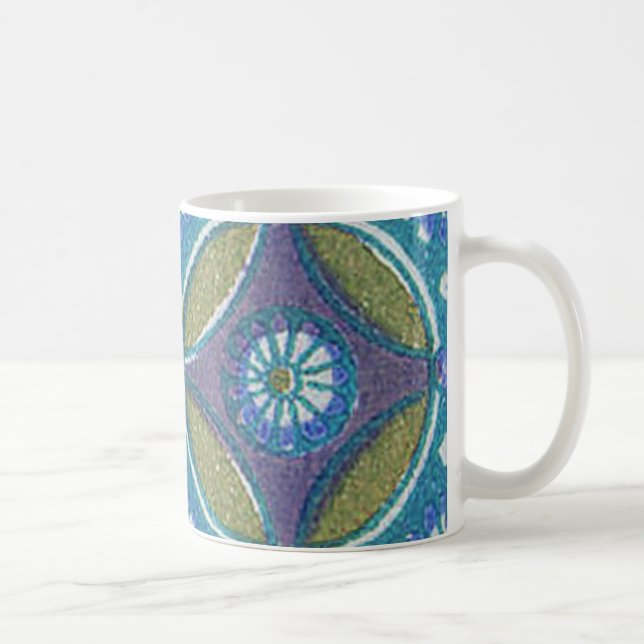 Caneca De Café Padrão de Círculo Geométrico Russo Azul (Direita)