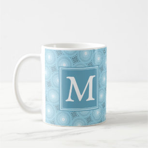 Caneca De Café Padrão de círculos azuis angulares monográficos