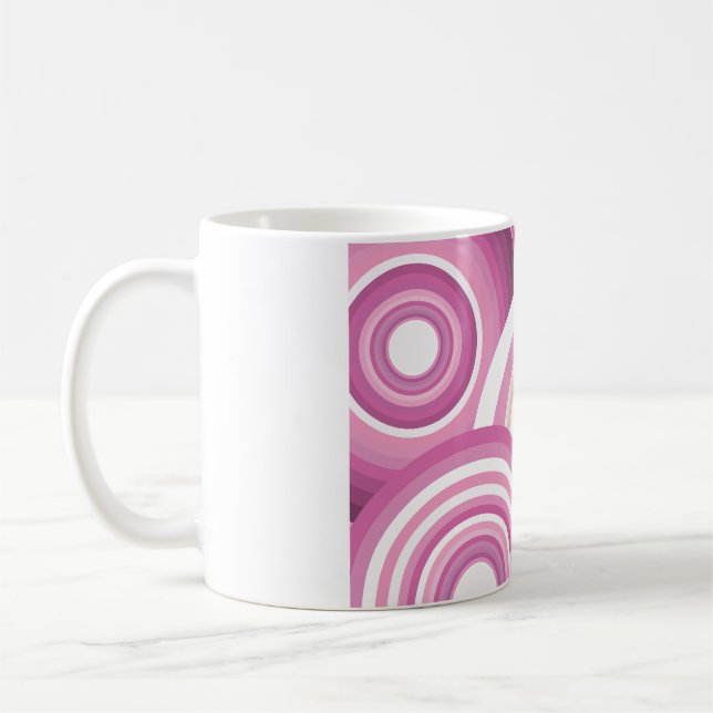 Caneca De Café Padrão de Círculos Retro Rosa (Esquerda)