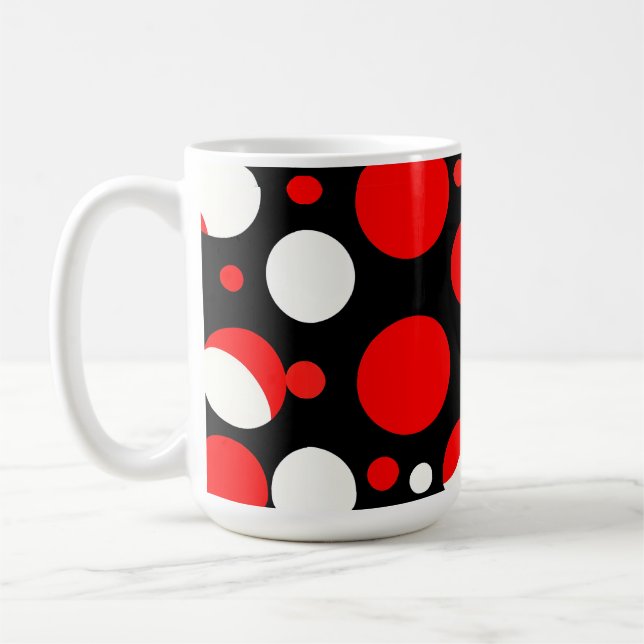 Caneca De Café Padrão de Círculos Vermelhos, Pretos e Brancos (Esquerda)