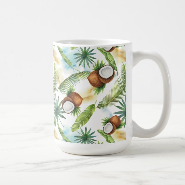 Caneca De Café Padrão de Coco Tropical de Aquarela (Direita)