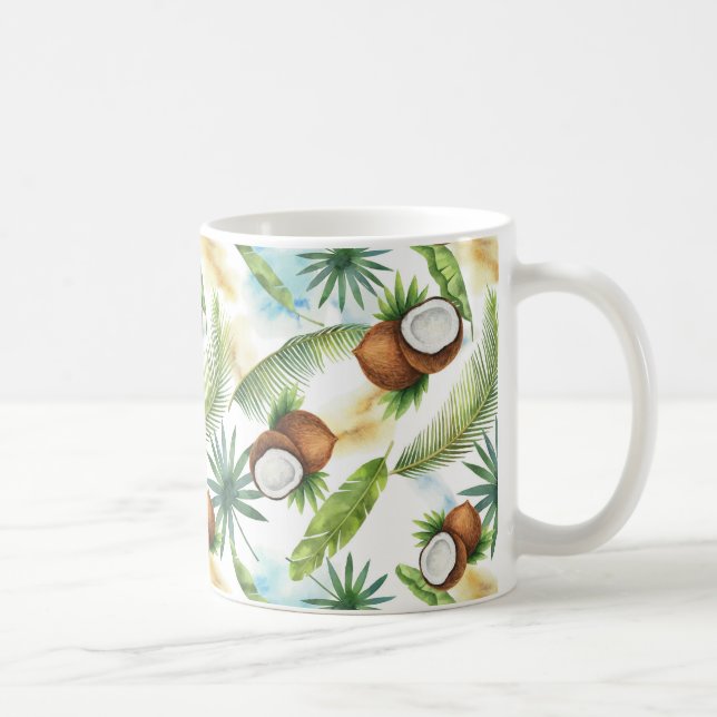 Caneca De Café Padrão de Coco Tropical de Aquarela (Direita)