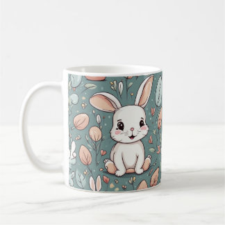 Caneca De Café Padrão de coelho branco bonito