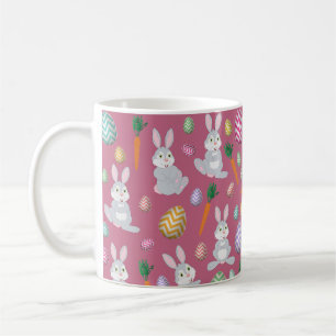 Caneca De Café Padrão De Coelho Coelho De Páscoa Rosa-Bonito