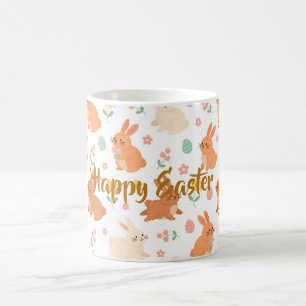 Caneca De Café padrão de coelho de ovo floral de Páscoa