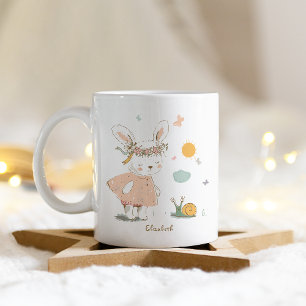 Caneca De Café Padrão de coelho do bebê Páscoa de nome personaliz