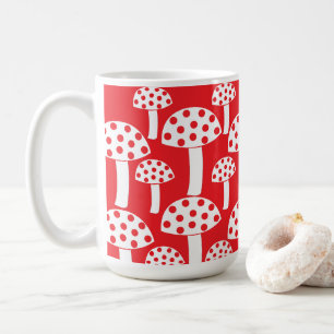 Caneca De Café Padrão de Cogumelo Branco Vermelho Fofo