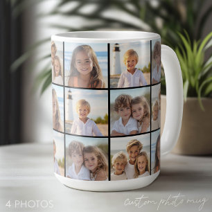 Caneca De Café Padrão de Colagem de 4 Fotos - Grade Moderna