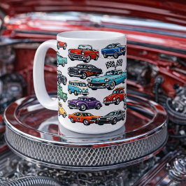 Caneca De Café Padrão de Colagem de Carros Clássicos Vintage