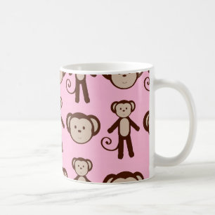 Caneca De Café Padrão de Colagem de Macacos Rosa Bonitos