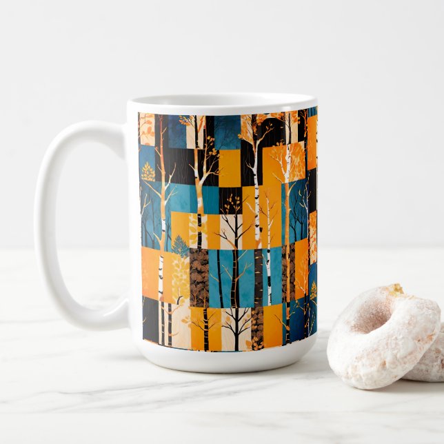 Caneca De Café Padrão de Colcha de Remendo de Árvore da Floresta  (Com Donut)