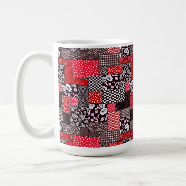Caneca De Café Padrão de Colcha Floral de Patchwork Retro (Esquerda)