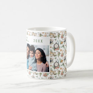 Caneca De Café Padrão de colheita de fotos da família de Natal