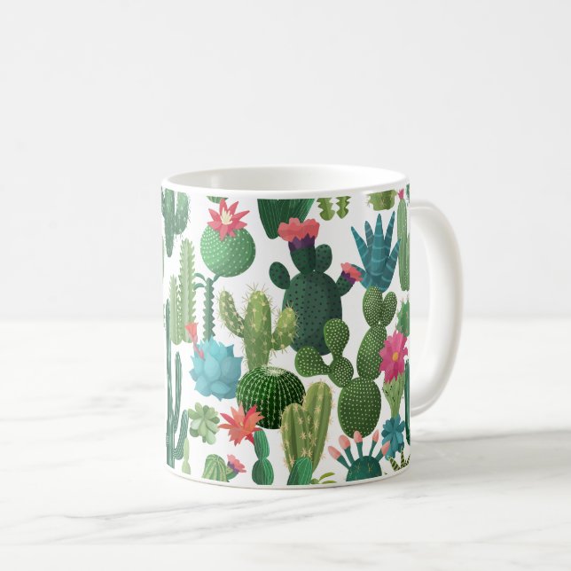 Caneca De Café Padrão de Colheita Verde de Cactos (Frente Esquerda)