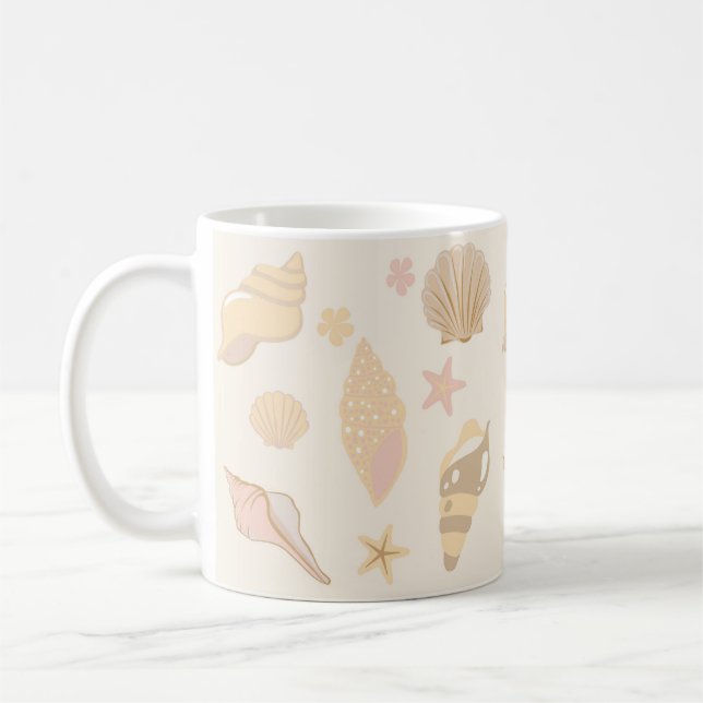 Caneca De Café Padrão de Conchas Bege (Esquerda)
