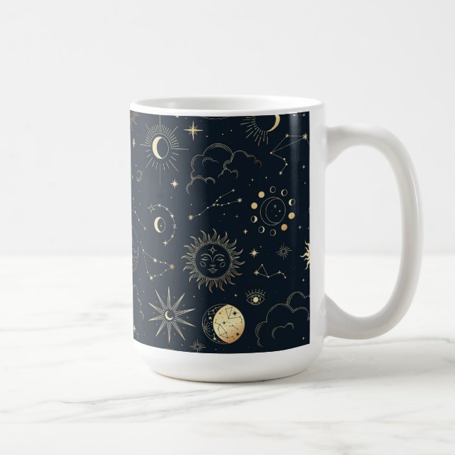Caneca De Café Padrão de constelação de estrelas Dourada Azul da  (Direita)