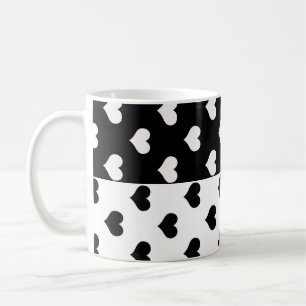 Caneca De Café Padrão de Coração de Amor Branco Negro
