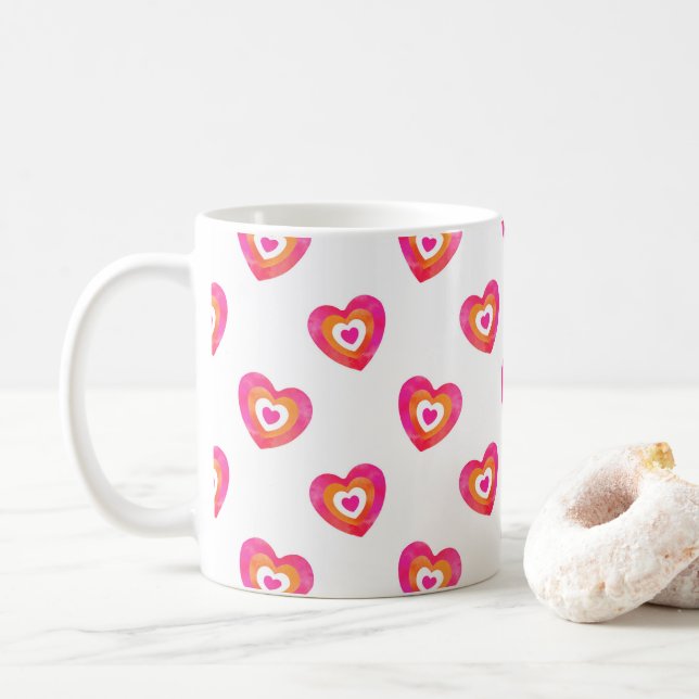 Caneca De Café Padrão de Coração de Cor Laranja Quente (Com Donut)