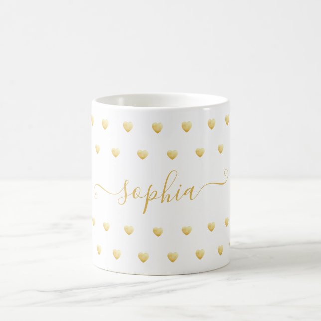 Caneca De Café Padrão de Coração de Folha Ouro de Nome Personaliz (Centro)