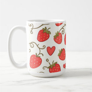 Caneca De Café Padrão de Coração de Morango Fofo e Caprichoso