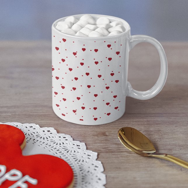Caneca De Café Padrão de Coração dos Dias de os namorados Vermelh (Criador carregado)