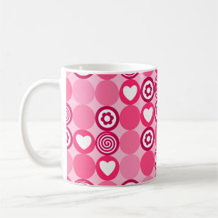 Caneca De Café Padrão de Coração e Pontos de Flor Rosa Fofo do Di