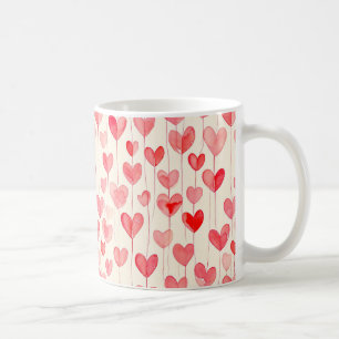 Caneca De Café Padrão de Coração em Aquarela