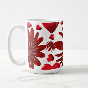 Caneca De Café Padrão de Coração Floral Vermelho Estético Românti