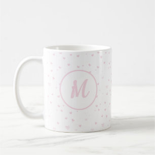 Caneca De Café Padrão de Coração Rosa Menino Romântico Monograma