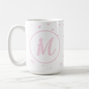 Caneca De Café Padrão de Coração Rosa Menino Romântico Monograma