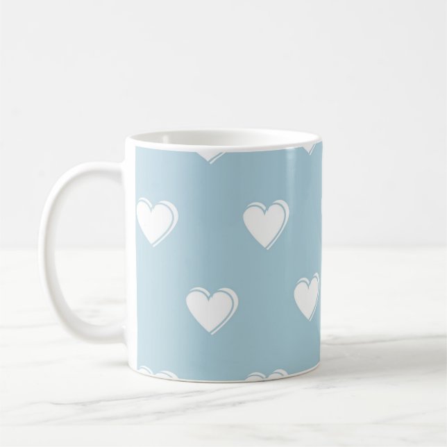 Caneca De Café Padrão de Coração Simples Branco Azul (Esquerda)