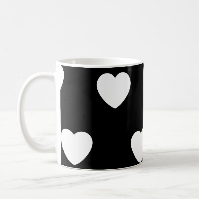 Caneca De Café Padrão de Coração Simples, Branco e Preto (Esquerda)