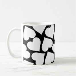 Caneca De Café Padrão de Coração Simples, Branco e Preto