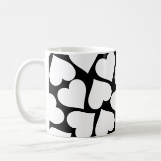 Caneca De Café Padrão de Coração Simples, Branco e Preto