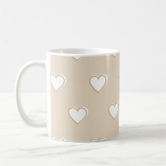 Caneca De Café Padrão de Coração Simples, Grito e Branco Cor-de-R