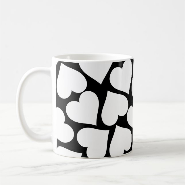 Caneca De Café Padrão de Coração Simples Preto e Branco Fofo (Esquerda)