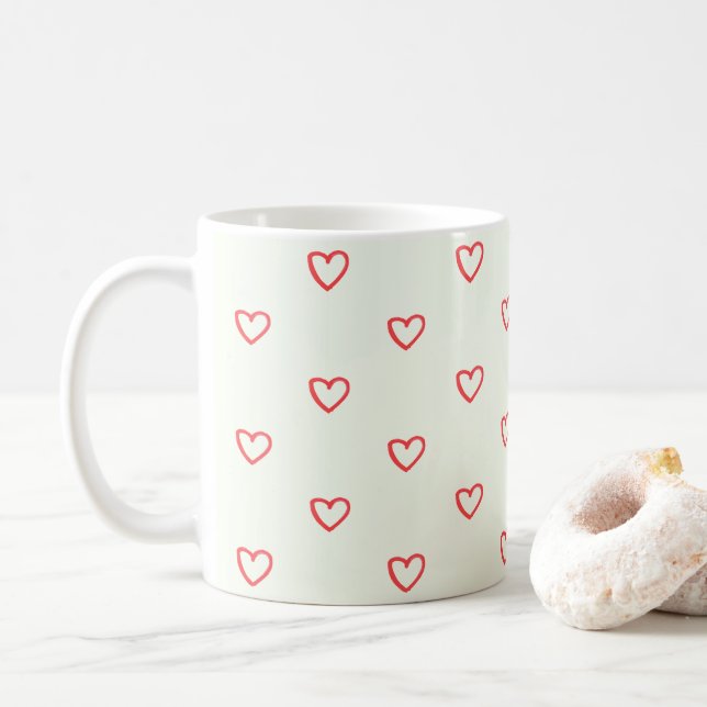 Caneca De Café Padrão de Coração Vermelho, Fofo, Amor (Com Donut)