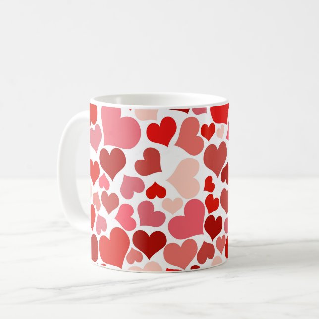 Caneca De Café Padrão De Corações, Corações Vermelhos, Amor (Frente Esquerda)