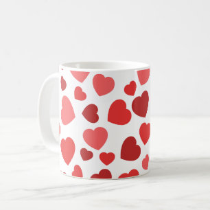 Caneca De Café Padrão De Corações, Corações Vermelhos, Padrão De