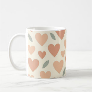 Caneca De Café Padrão de Corações de Amor Floral Boho Retro Fofo