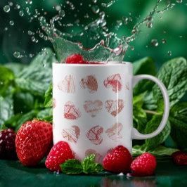 Caneca De Café Padrão de Corações de Impressão Digital Vermelha D