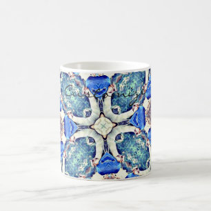 Caneca De Café Padrão de corações de mandala azul Thunder_Cove