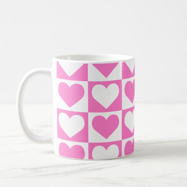 Caneca De Café Padrão de Corações do Quadro de Verificação - Rosa (Esquerda)