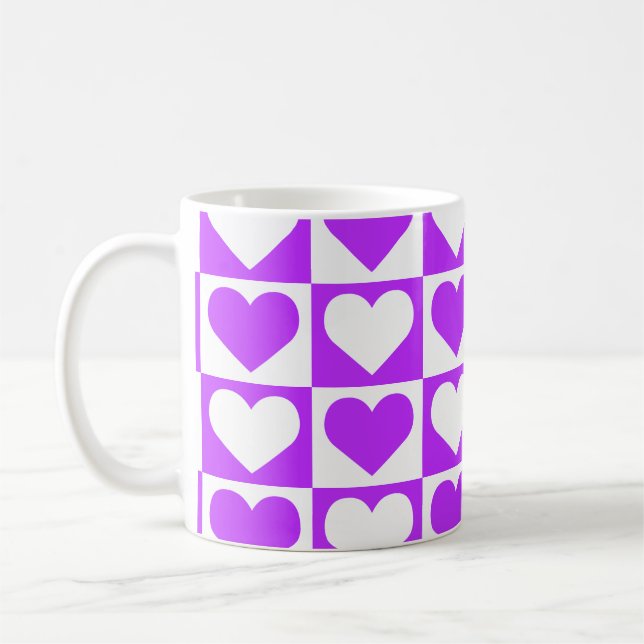 Caneca De Café Padrão de Corações do Quadro de Verificação - Roxo (Esquerda)