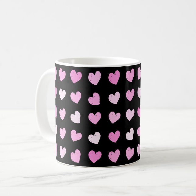 Caneca De Café Padrão de Corações Rosa (Frente Esquerda)